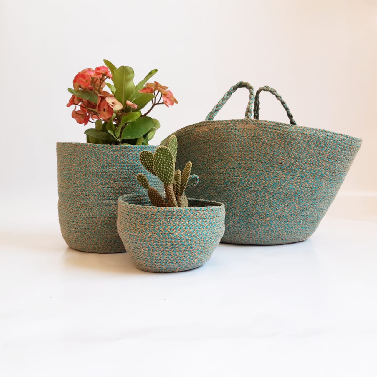 Set of 3 Jute Plant Pots Baskets TAYETs Handmade Home Décor and