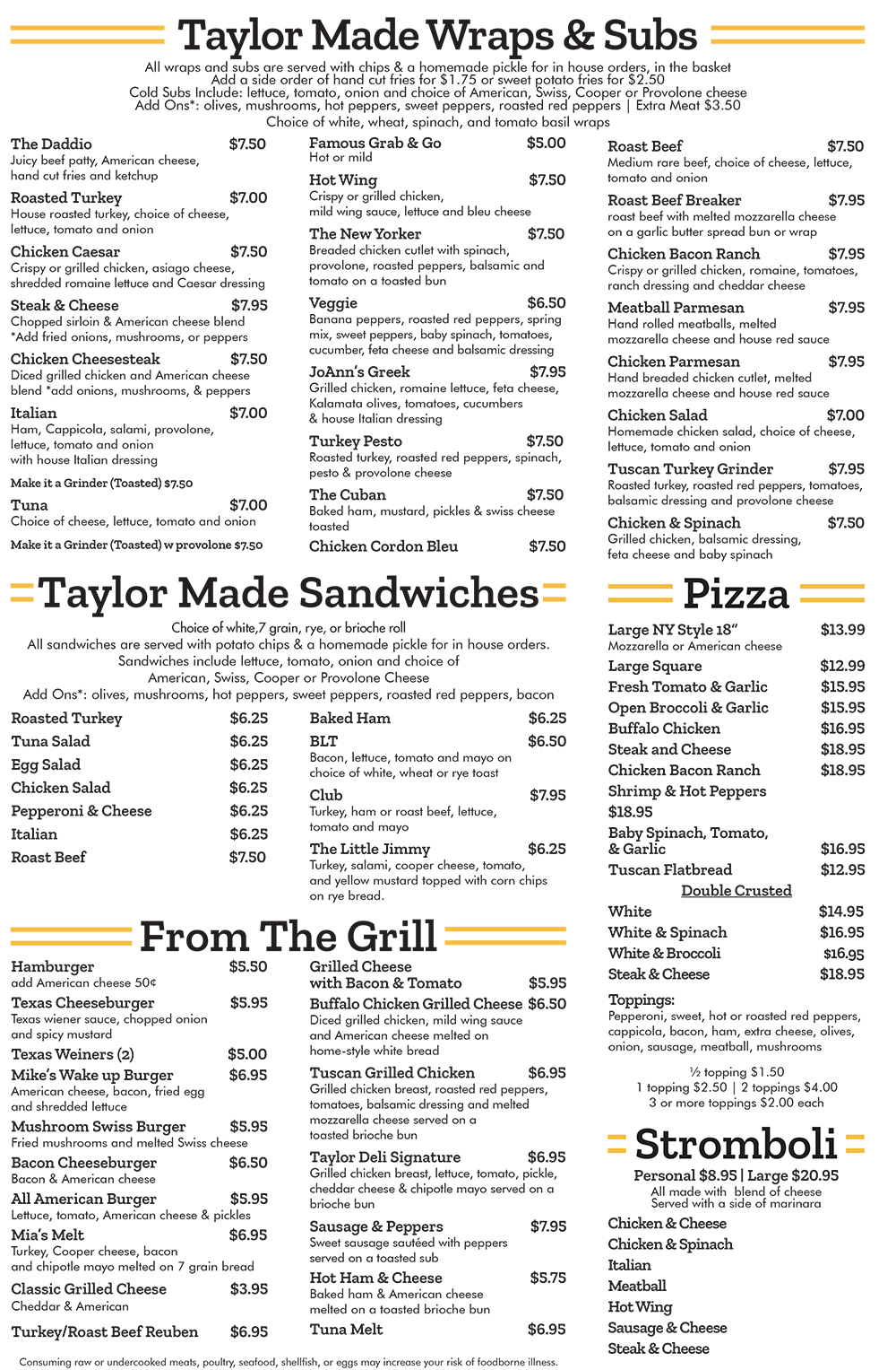 Taylor Deli Deli Menu