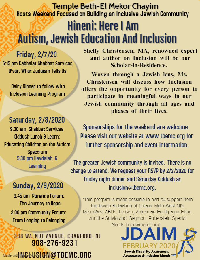 Jewish Awareness Month Events Vt 2023 JDAIM 2020 Jewish Disability, Awareness, Acceptance and Inclusion