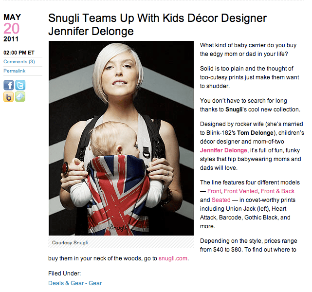 Snugli by Jennifer DeLonge in Celebrity Baby Blog May 20, 2011