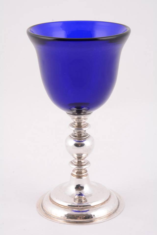 Calice cristallo di Murano blu argento patena Pietrobon Arredi Sacri