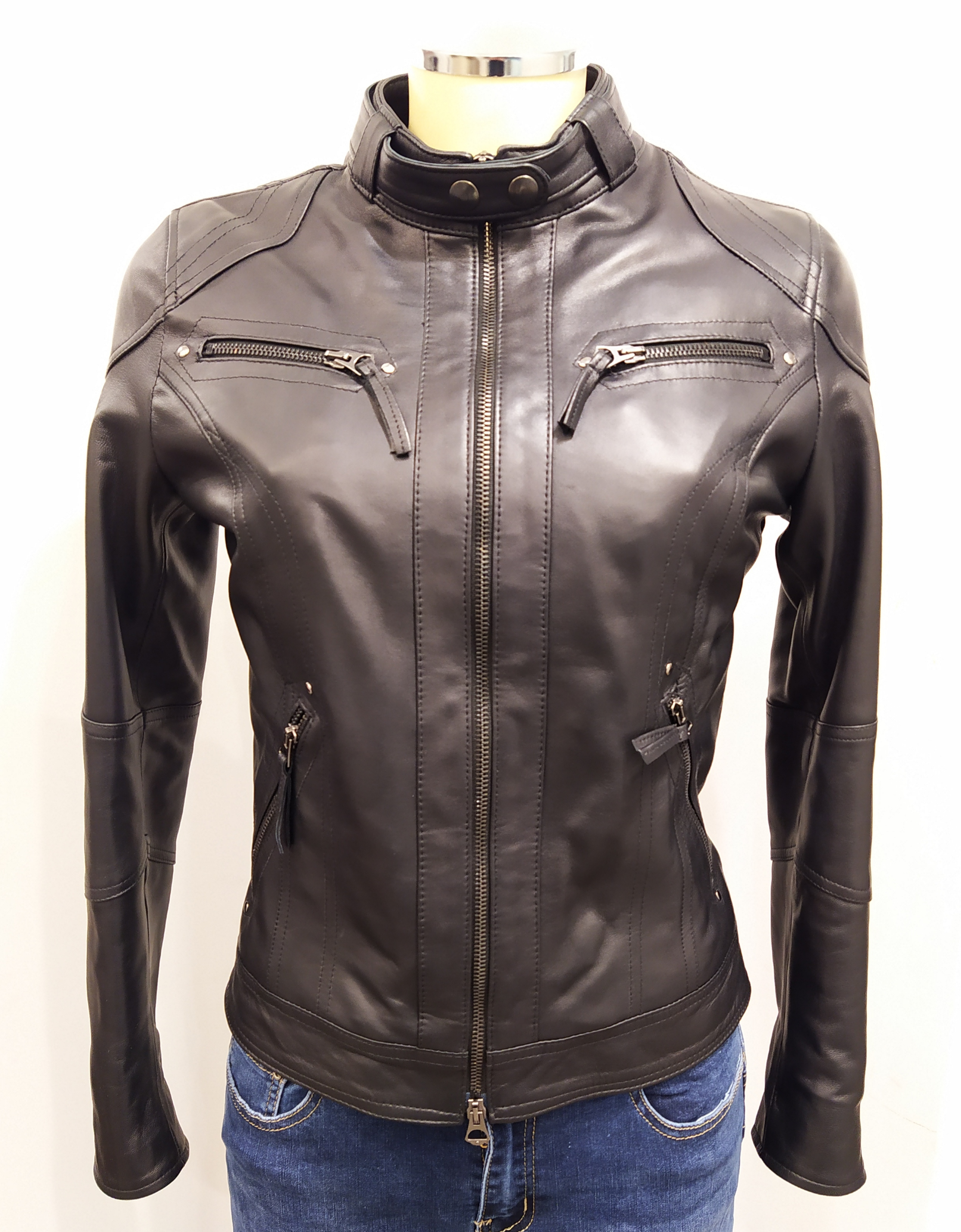 Giacca Pelle donna Col. nero mod.1352 Made in Italy. Disp