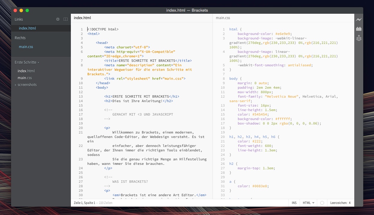 Brackets OpenSource Editor in Version 1.0 veröffentlicht, „Extract