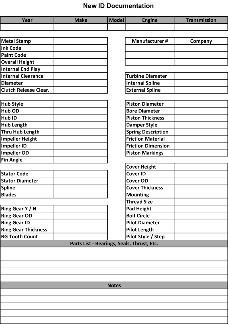 Converter Specification Sheet PDF TCRA, Torque Converter Rebuilders Association