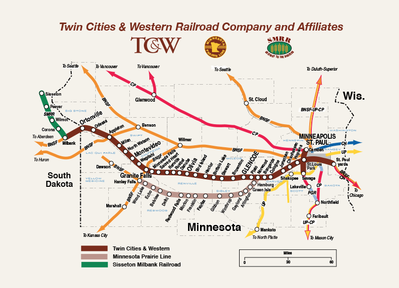 TC&W Railroad Map Largest MN Shortline Rail MN Rail Map
