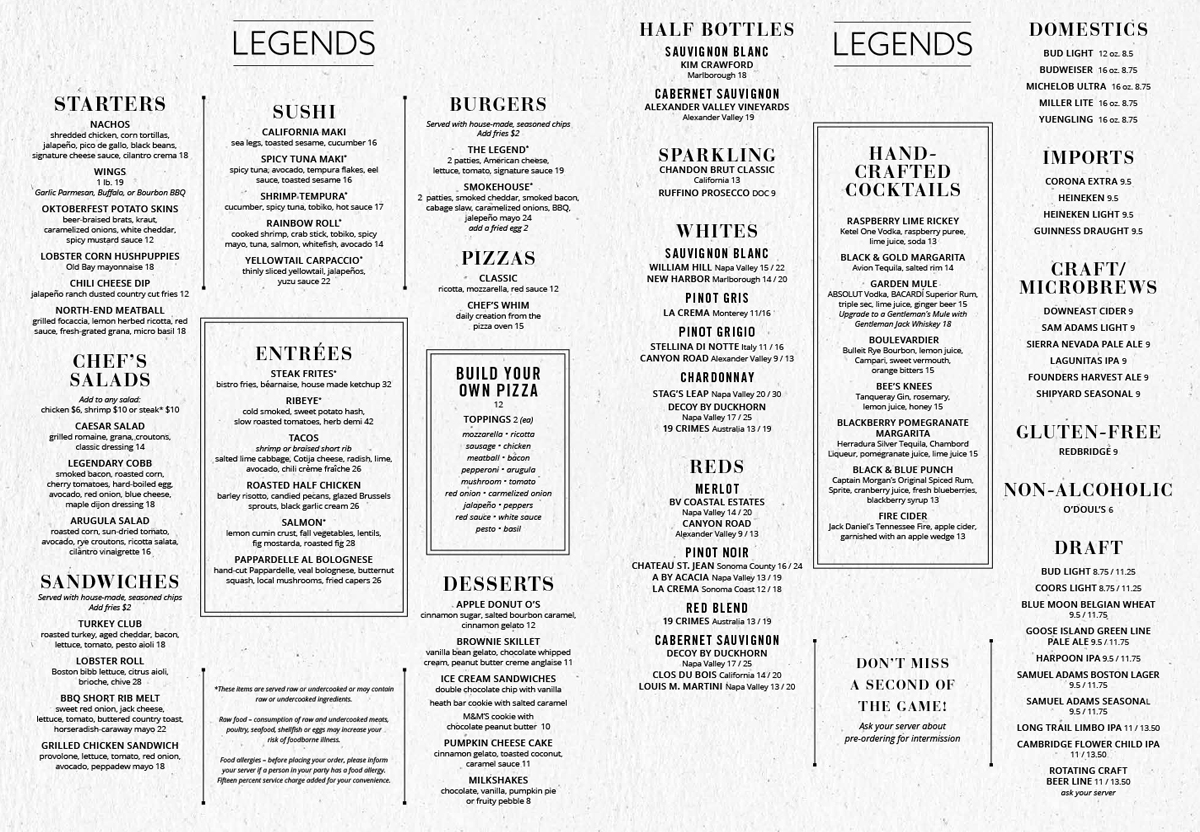 Legends Menu
