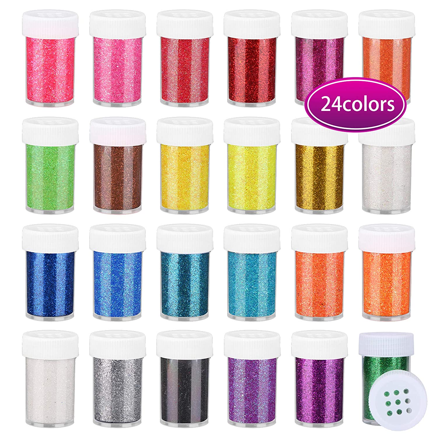 Fine Glitter Set 20g, Teenitor 24pcs Glitter Shake Jars for Art Crafts