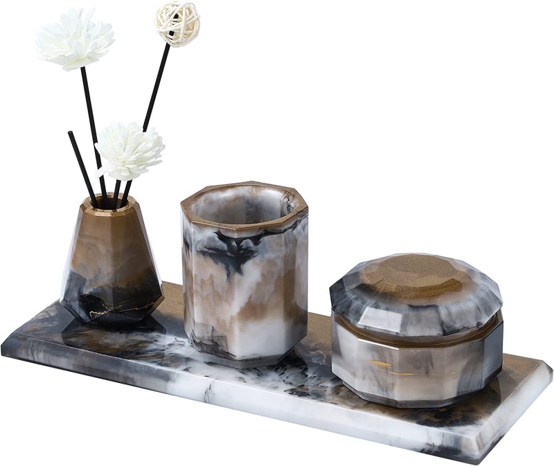 4Pcs Resin Molds for Bathroom Accessories Set, Toothbrush Holder Cup