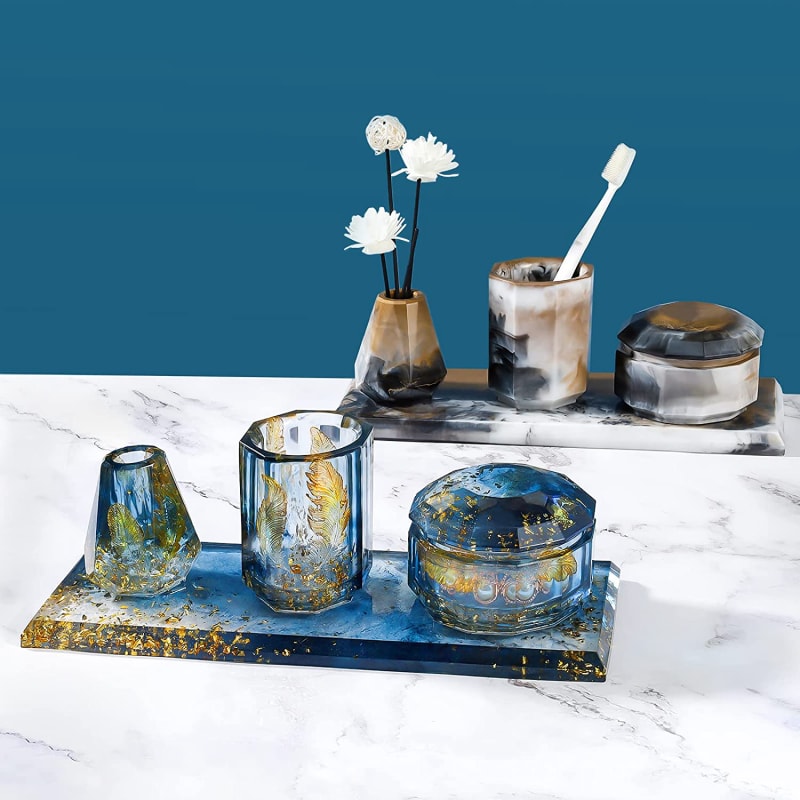 4Pcs Resin Molds for Bathroom Accessories Set, Toothbrush Holder Cup