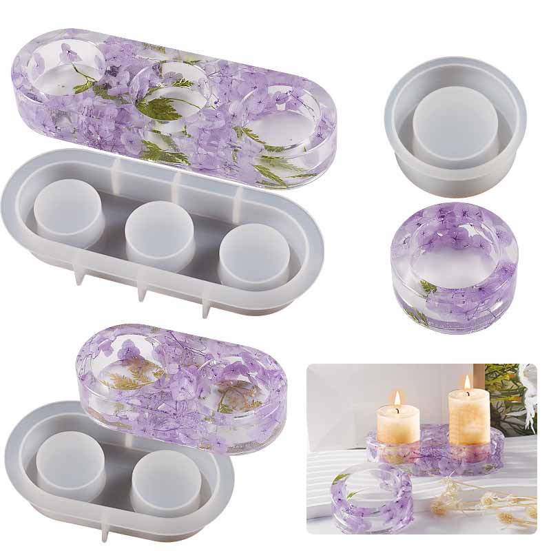 3 Shapes Tealight Candle Holder Resin Molds, Tea Light Candle Holders