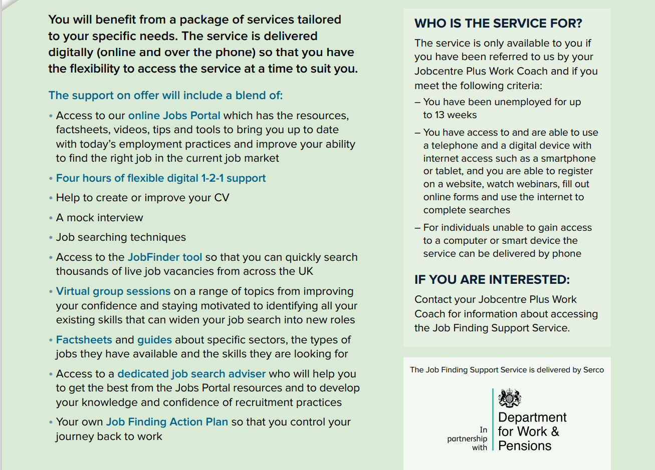 DWP Update on Job Finding Support & Kickstart