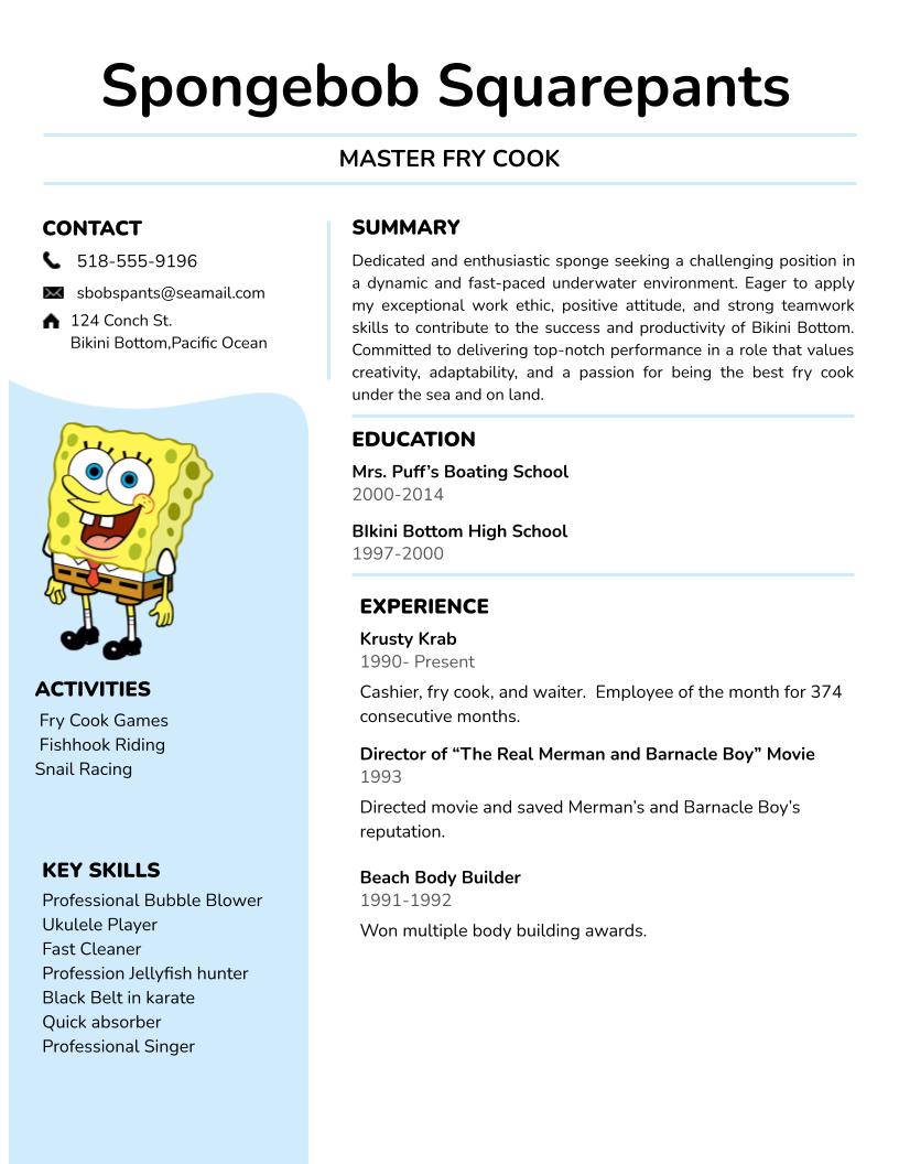 Spongebob's Resume Teach Better