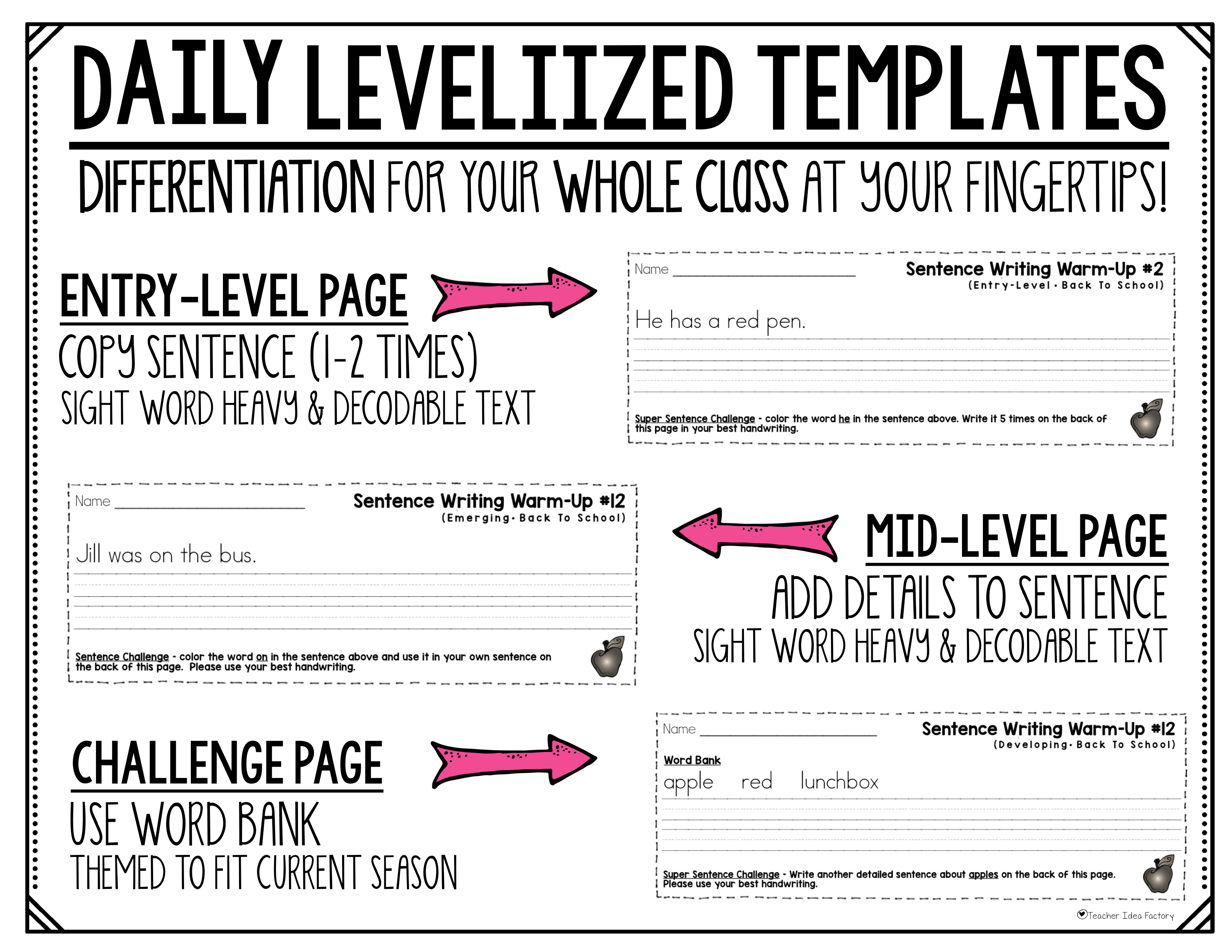 SENTENCE WRITING WARMUPS (BACK TO SCHOOL) Teacher Idea Factory