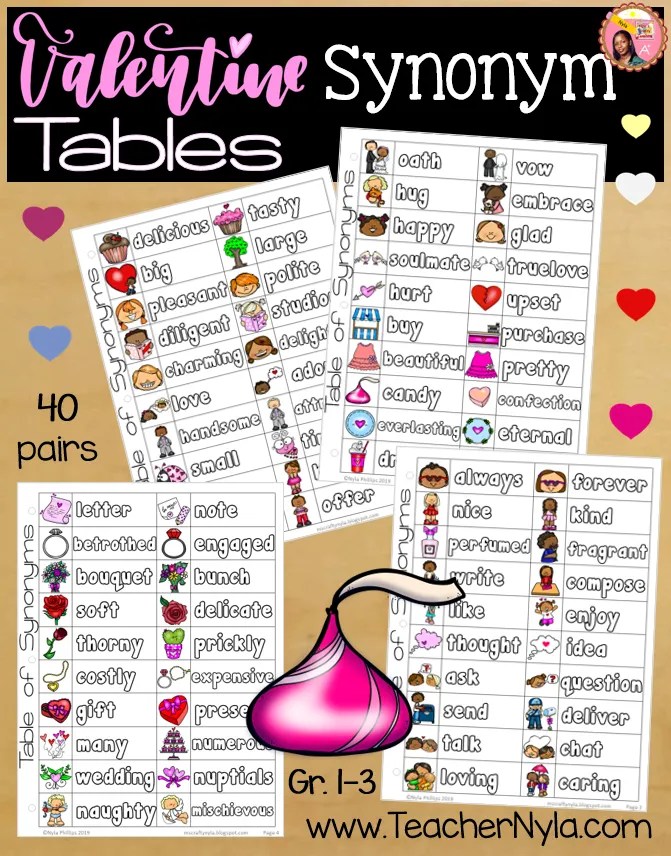 Valentine's Day Synonym Printables Nyla's Crafty Teaching