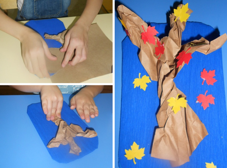 Construction Paper Autumn Maple Leaf Trees - Kindergarten Craft