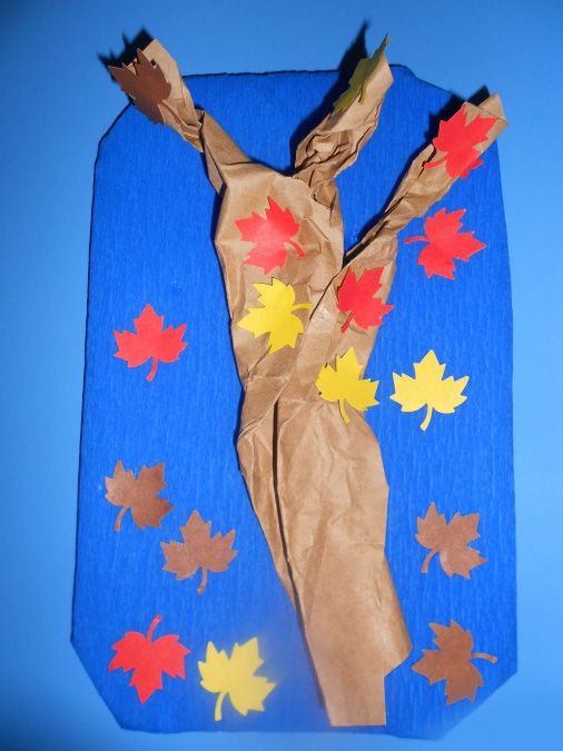 Construction Paper Autumn Maple Leaf Trees Kindergarten Craft.