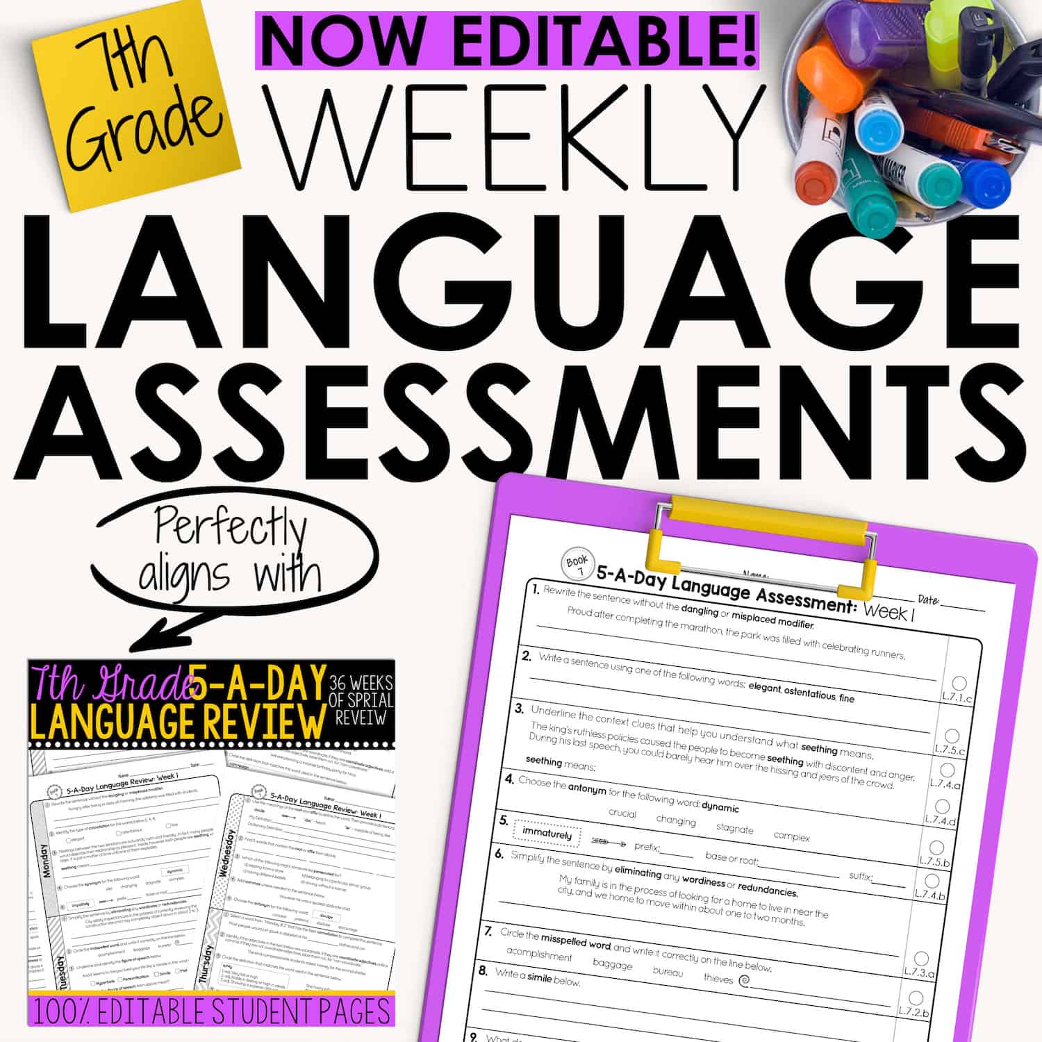 7th Grade Weekly Language Assessments • Teacher Thrive