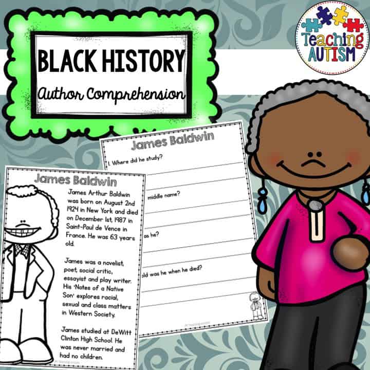 Black History Month Authors Reading Comprehension Teaching Autism