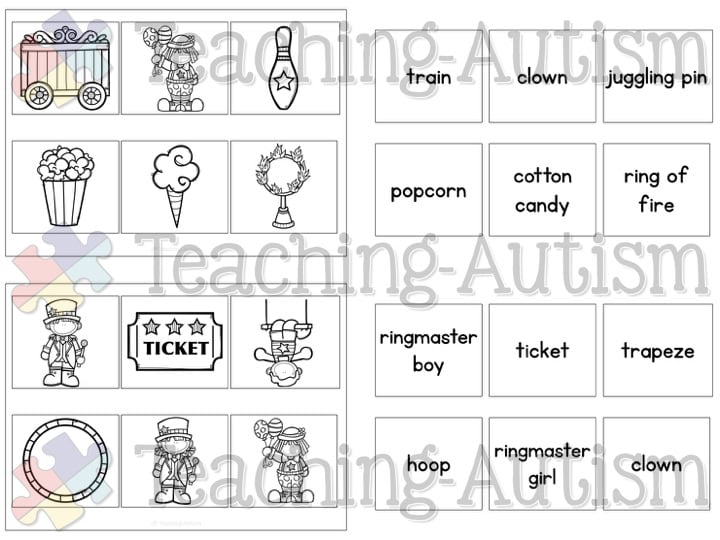 Circus Word to Picture Matching Activity Teaching Autism