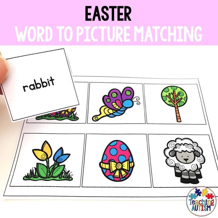 Easter Literacy Activity, Word to Picture Matching Teaching Autism