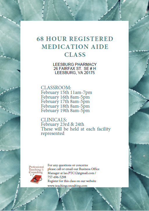 68HR Registered Medication Aide Class Professional Teaching and