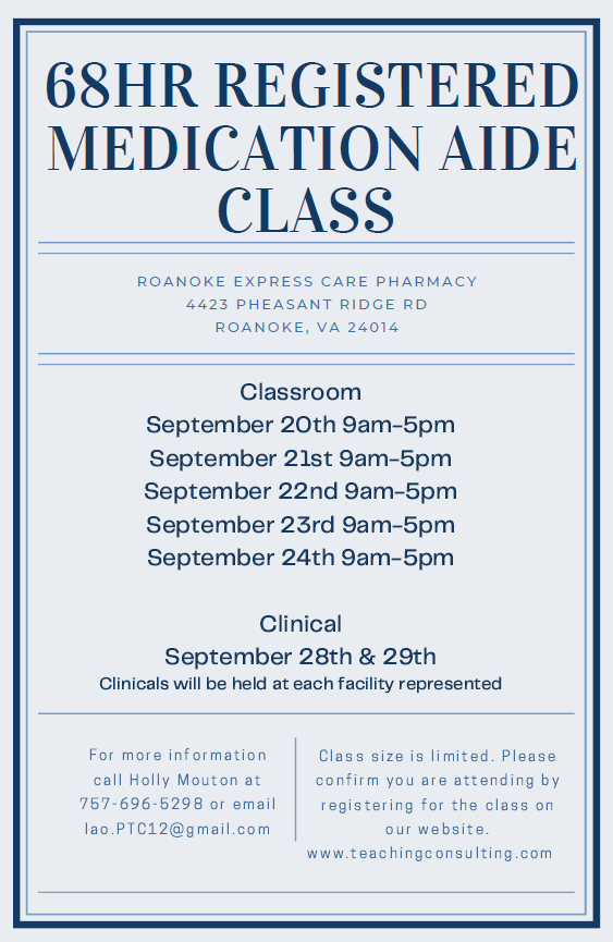 68HR Registered Medication Aide Class Professional Teaching and