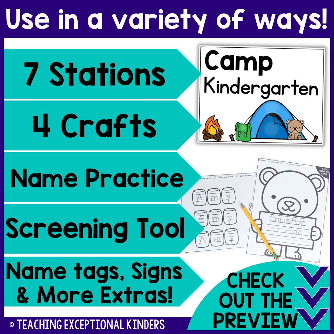 Camp Kindergarten Printables and Activities Teaching Exceptional Kinders