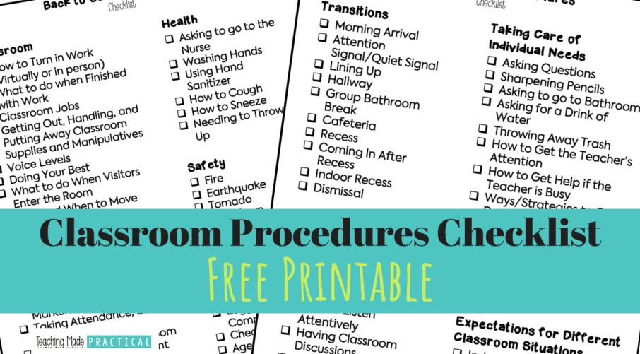 Classroom Procedures Checklist for Upper Elementary Teachers Teaching