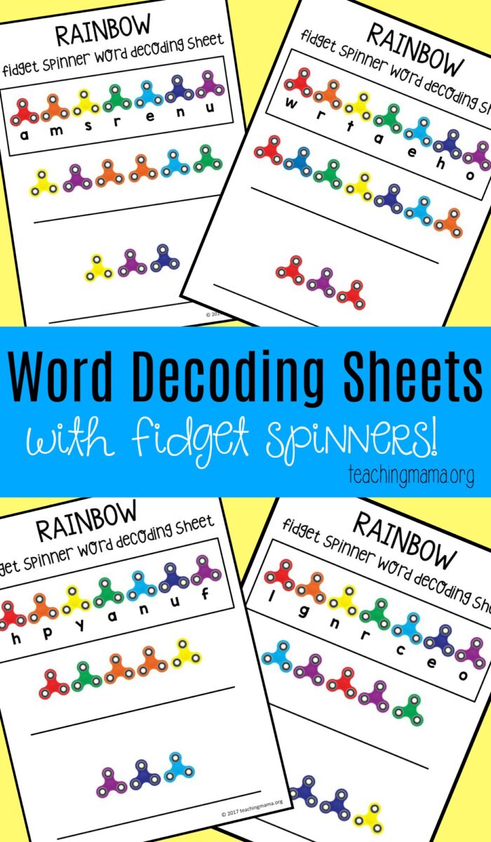 Rainbow Fidget Spinner Word Decoding Sheets Teaching Mama