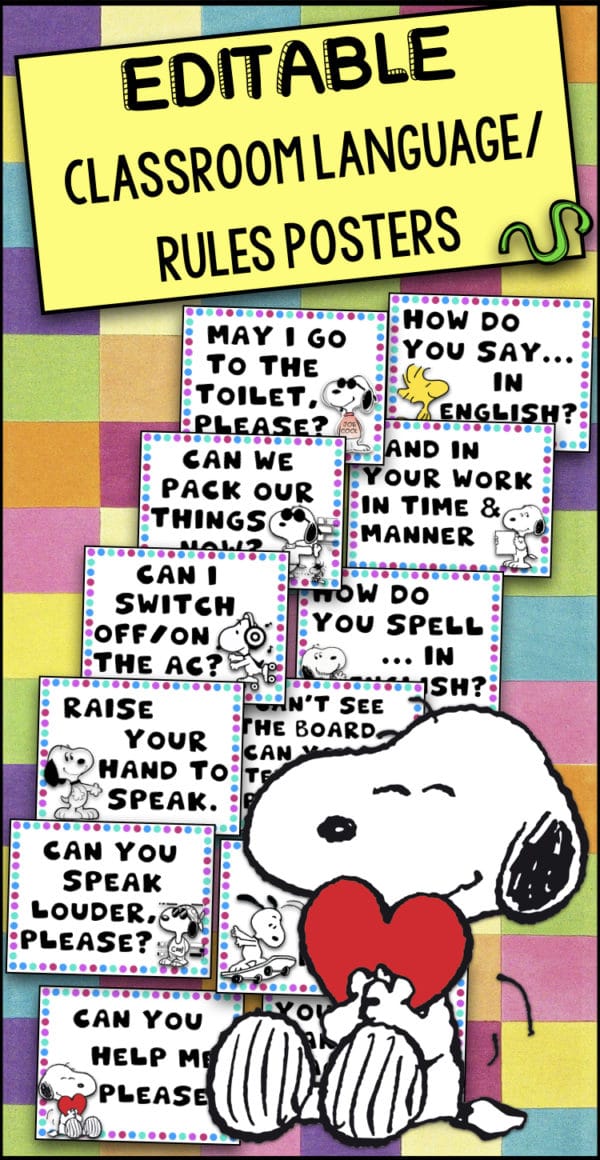 EDITABLE Classroom language & rules Snoopy themed