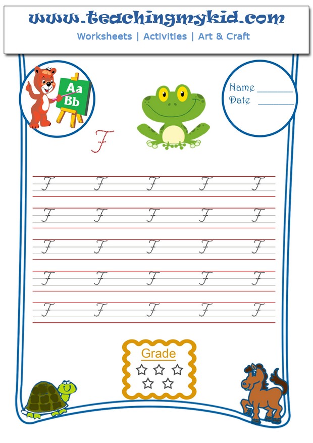 grade 1 worksheets Capital Letter Single Cursive F