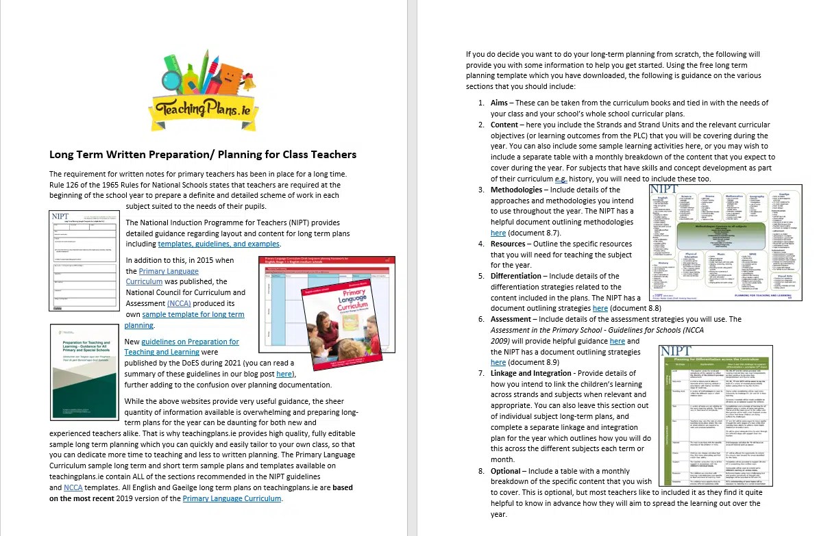 Long Term Planning Template for Primary School Teachers/ Long Term