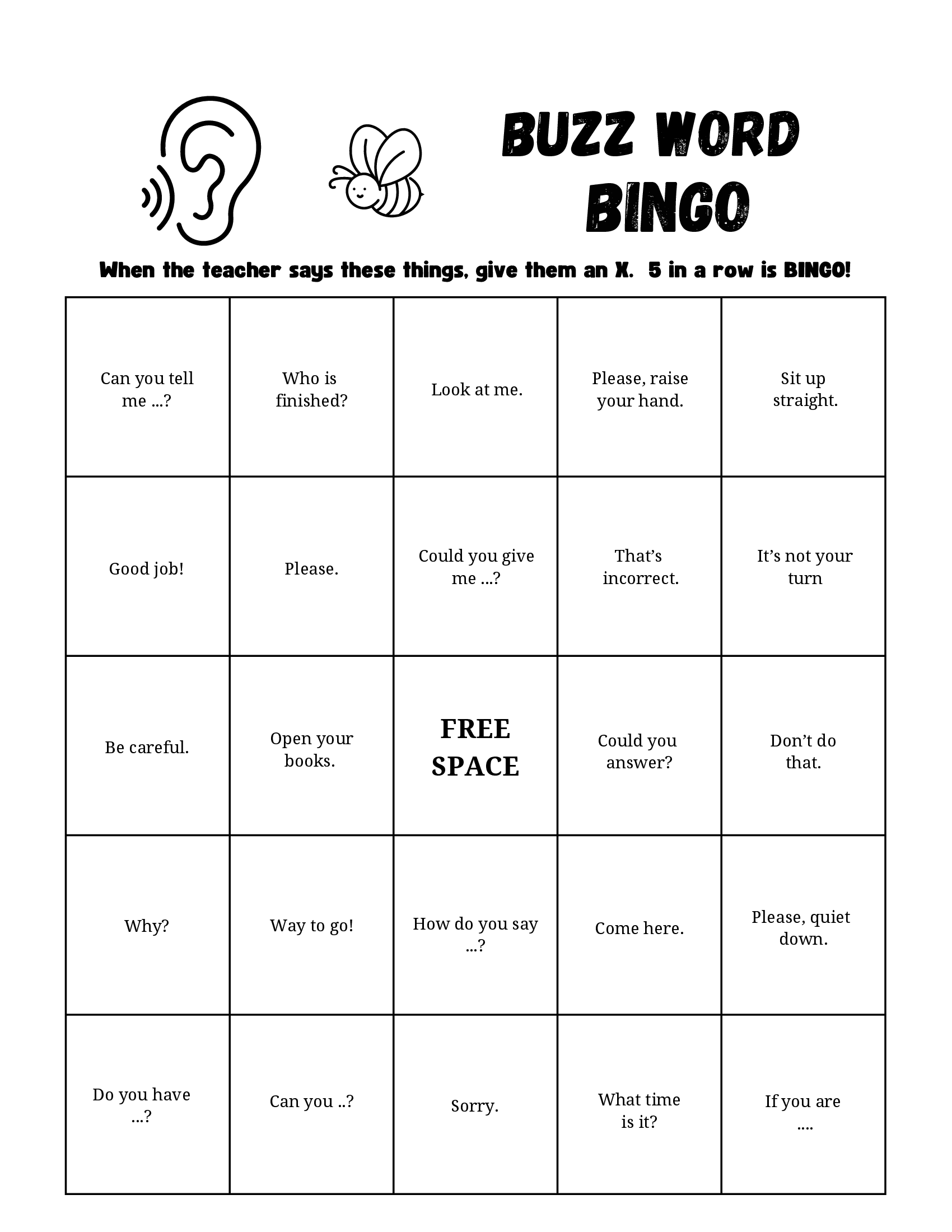 Buzzword Bingo EFL Teaching Recipes