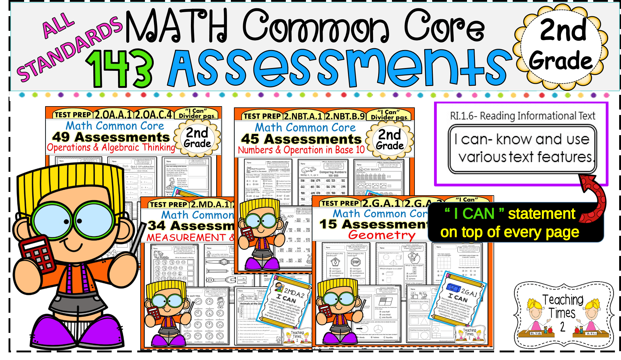 2nd Grade Common Core Math Assessments Teaching Times 2