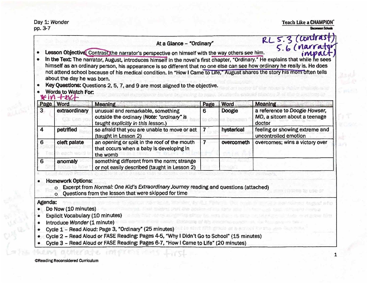 Wonder_Lesson 1_LP Preparation Teach Like a Champion
