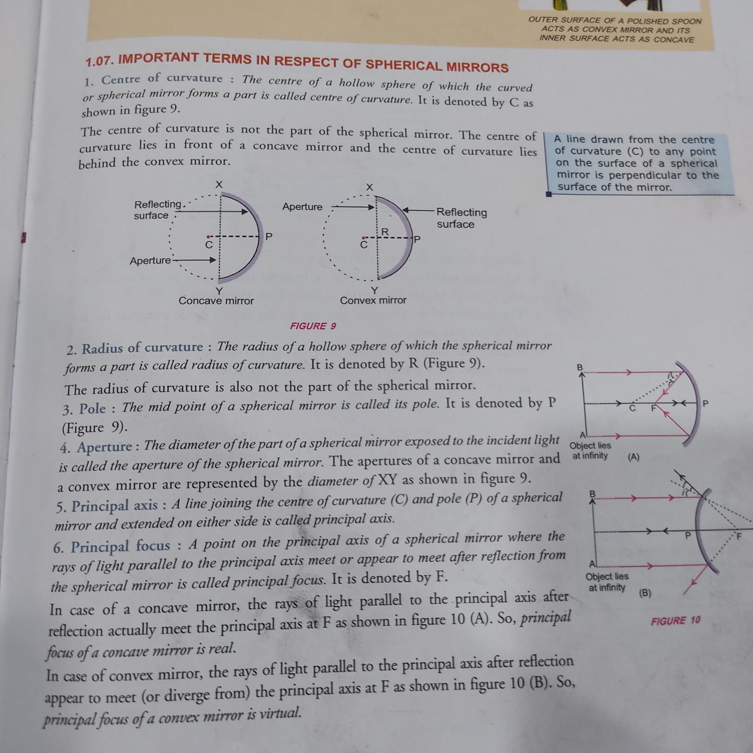 Important Terms In SPHERICAL MIRRORS Science Notes Teachmint