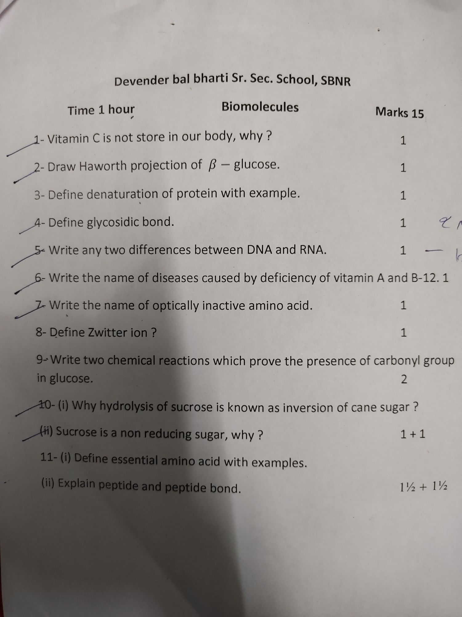 Biomolecules Chemistry Subjective Test Teachmint