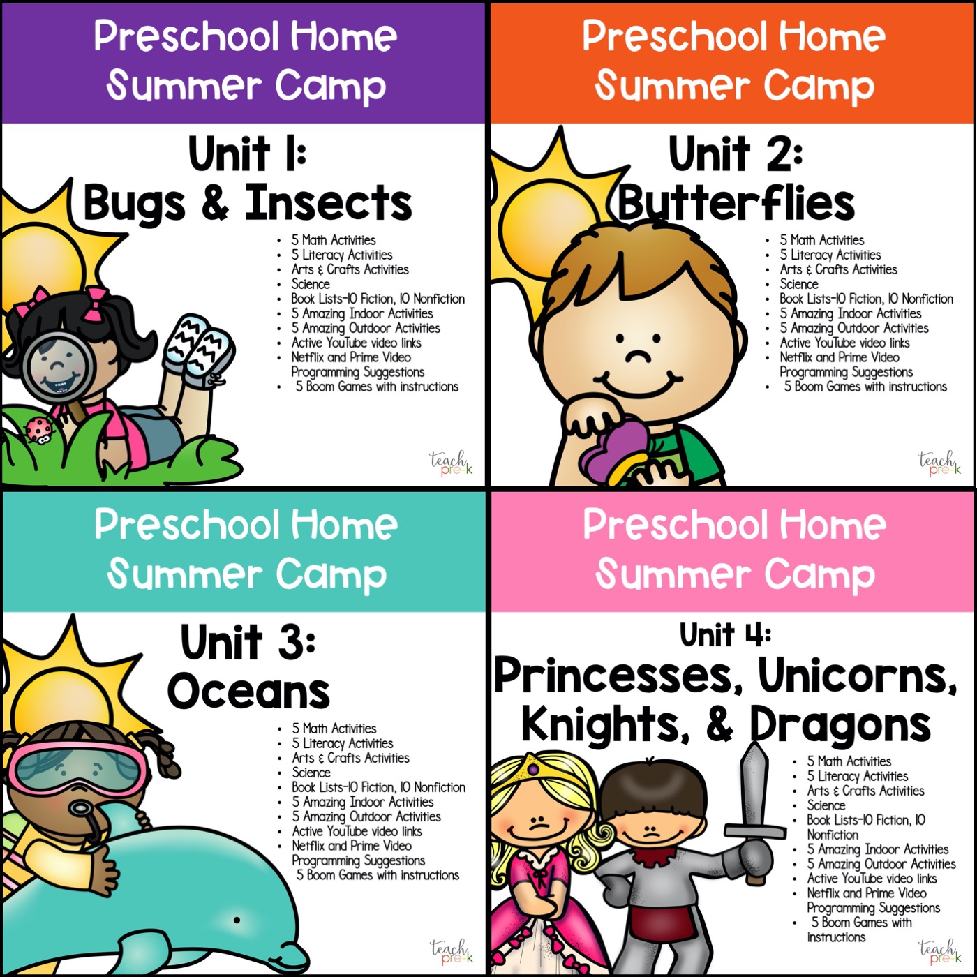 Preschool Home Summer Camp Units 1, 2, 3, &amp, 4 One Whole Month! Teach