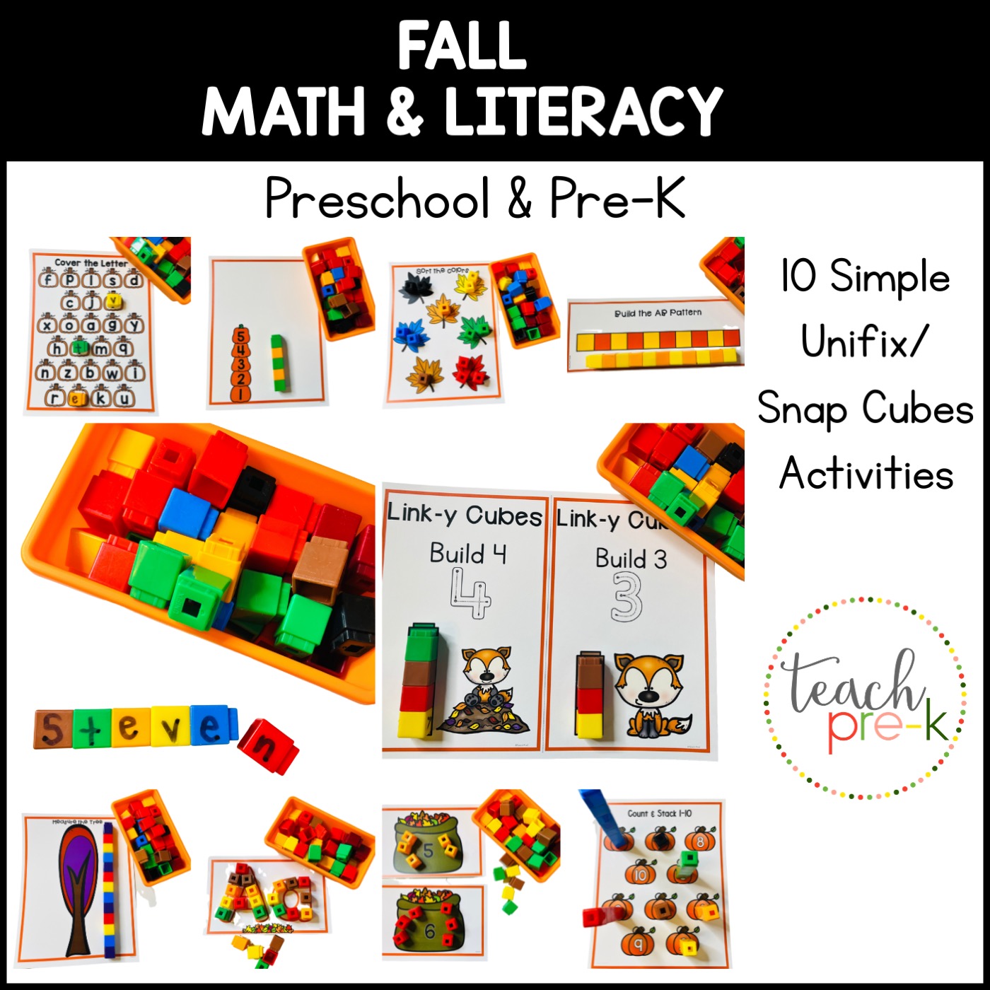10 Simple Fall Unifix Cube Math & Literacy Activities for Preschool
