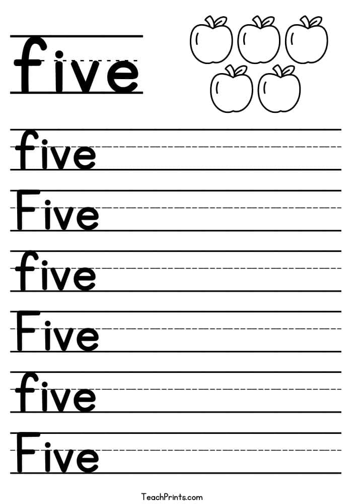 Number 5 Tracing Worksheets - Free Printables - Teach Prints