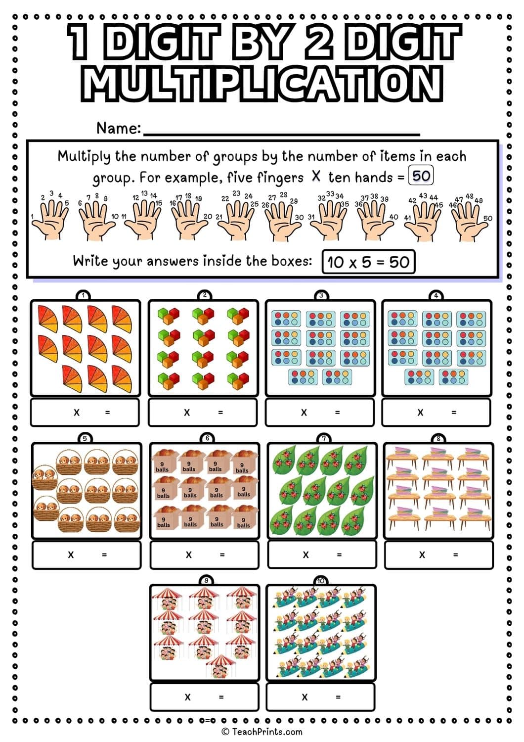 1 Digit by 2 Digit Multiplication Worksheets - Teach Prints