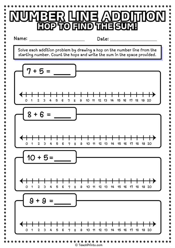 Number Line Addition Worksheets - Free! - Teach Prints