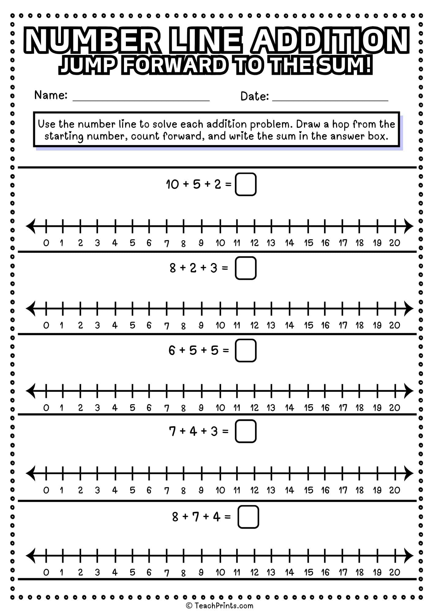 Number Line Addition Worksheets - Free! - Teach Prints