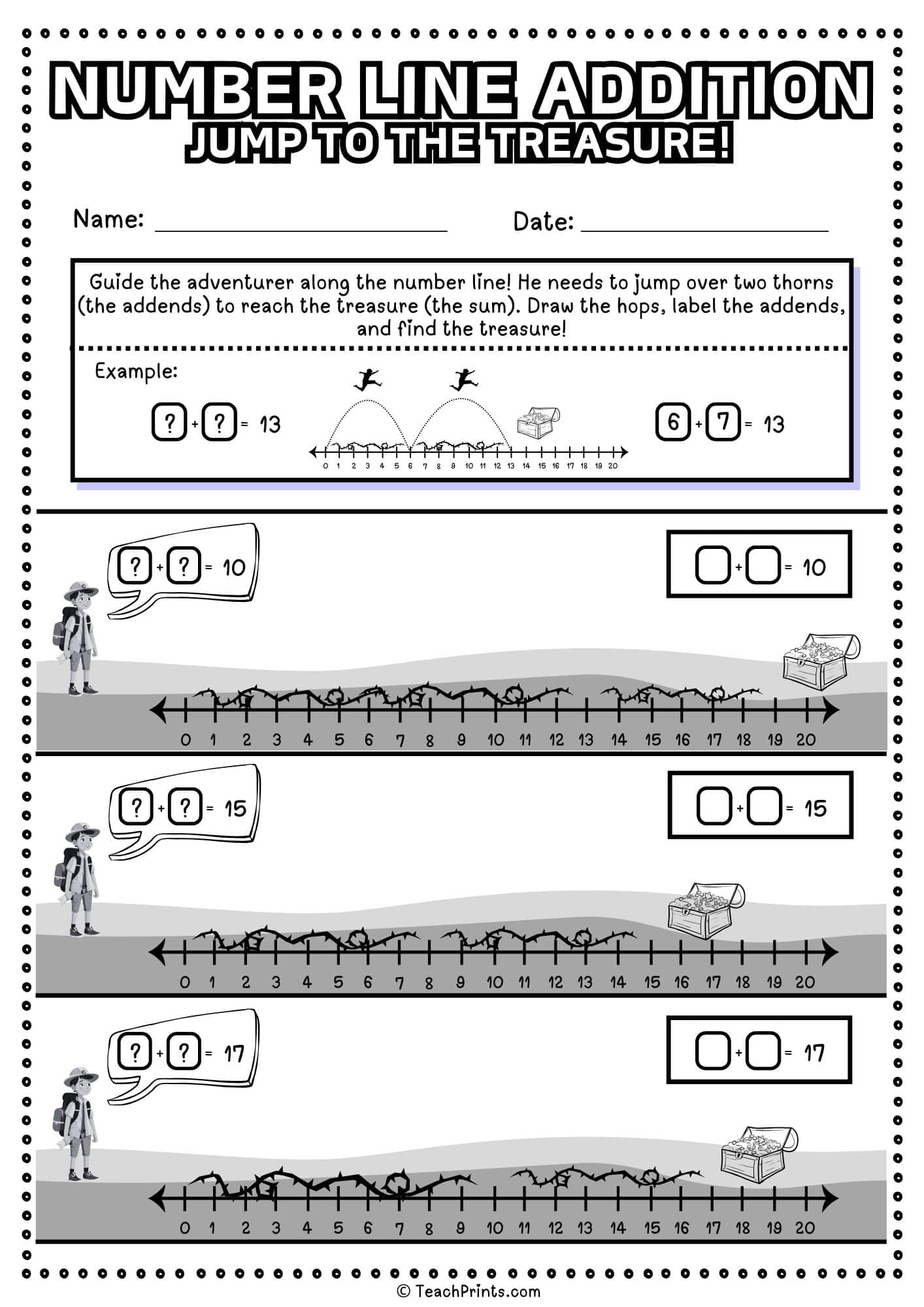 Number Line Addition Worksheets - Free! - Teach Prints