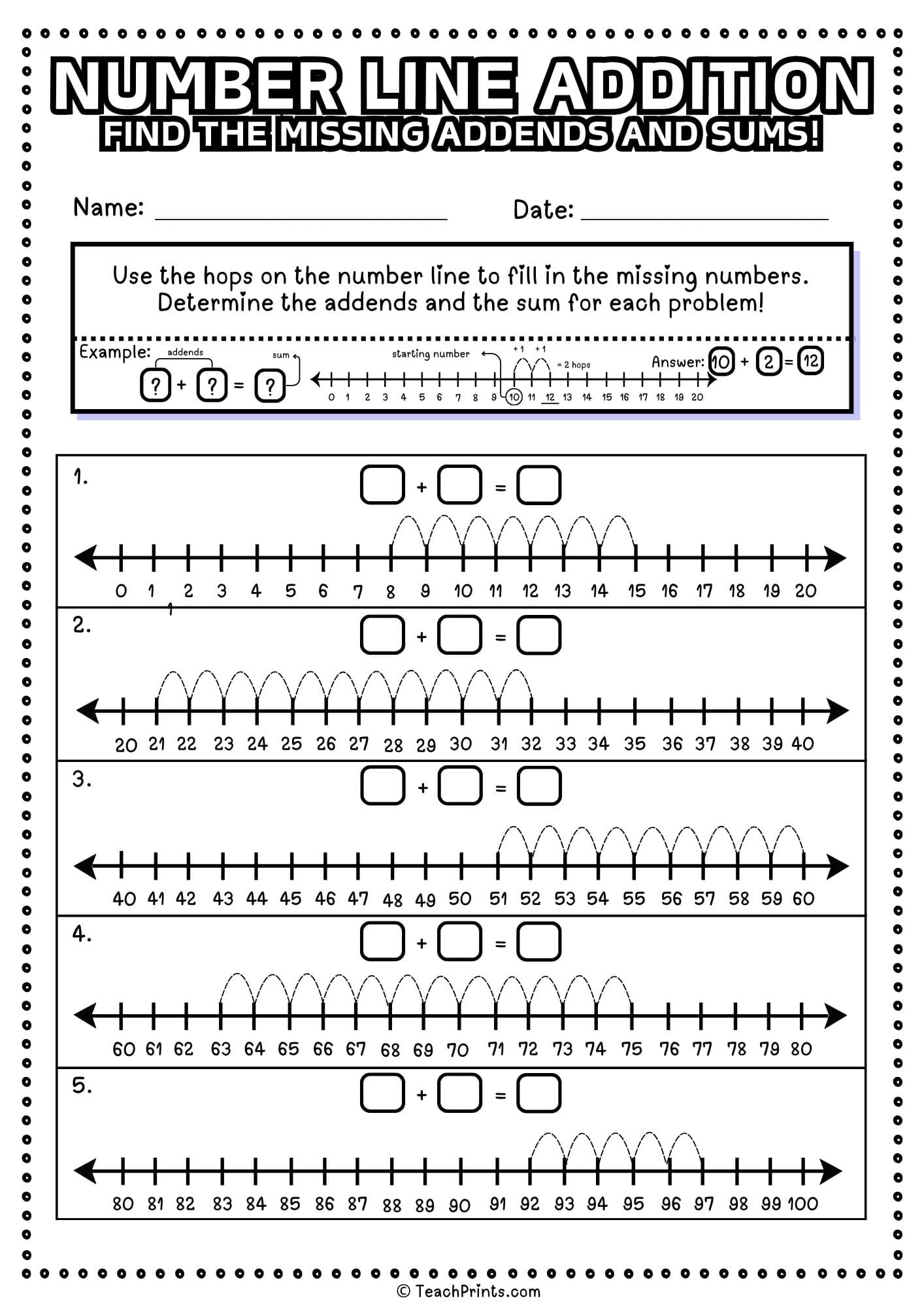 Number Line Addition Worksheets - Free! - Teach Prints