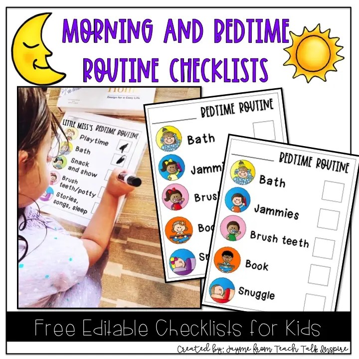 Bedtime and Morning Routine Chart For Toddlers Teach Talk Inspire