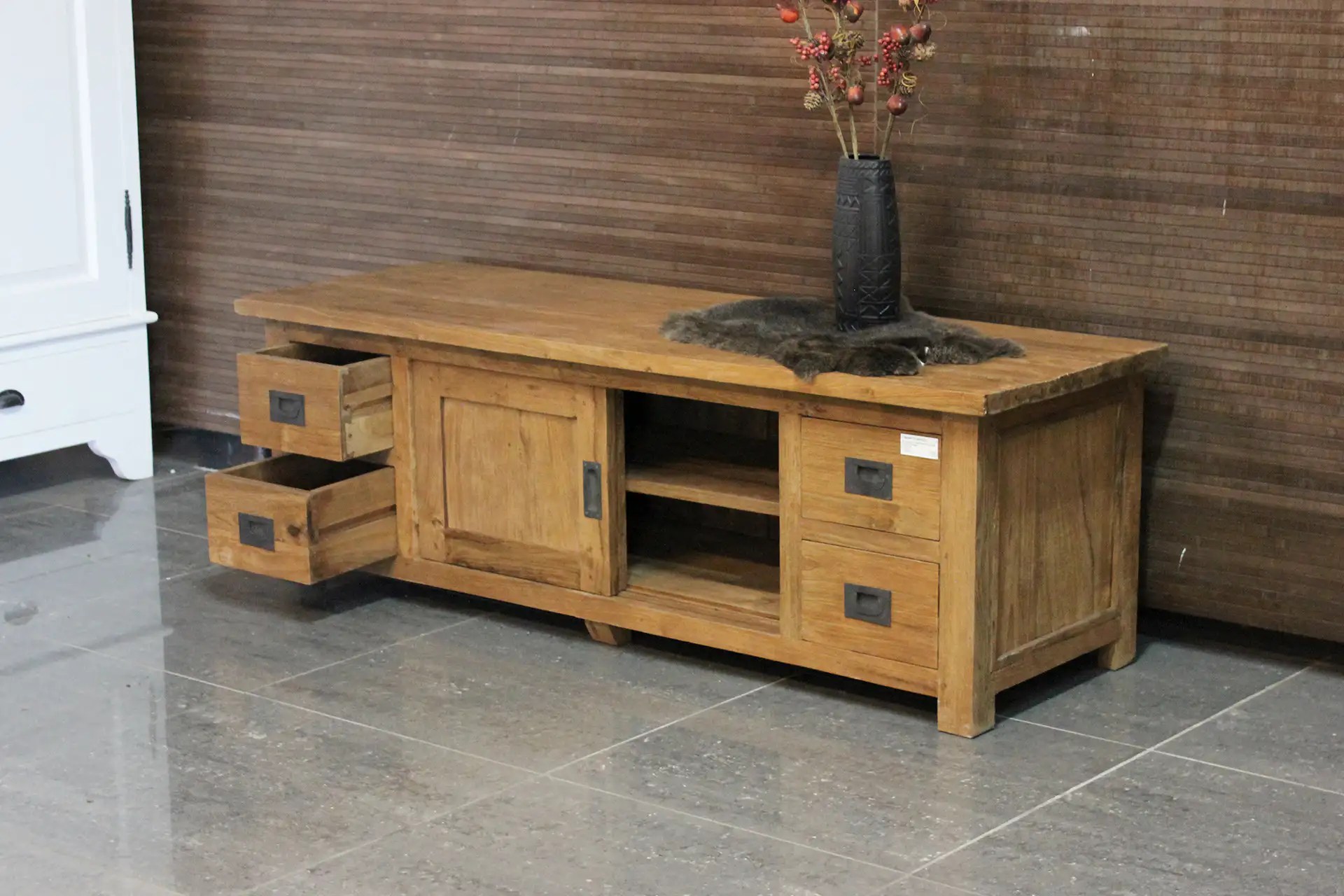 Teak Tegang TV150 Old houten landelijk Tv meubel, lades