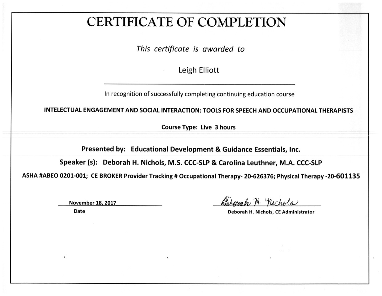 Certificates of Completion » Team Elliott Education
