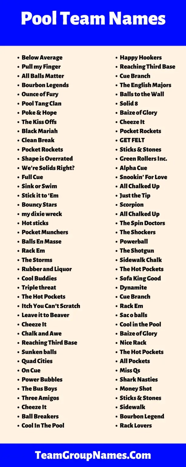 Pool Team Names 464 Best Pool Team Name Ideas
