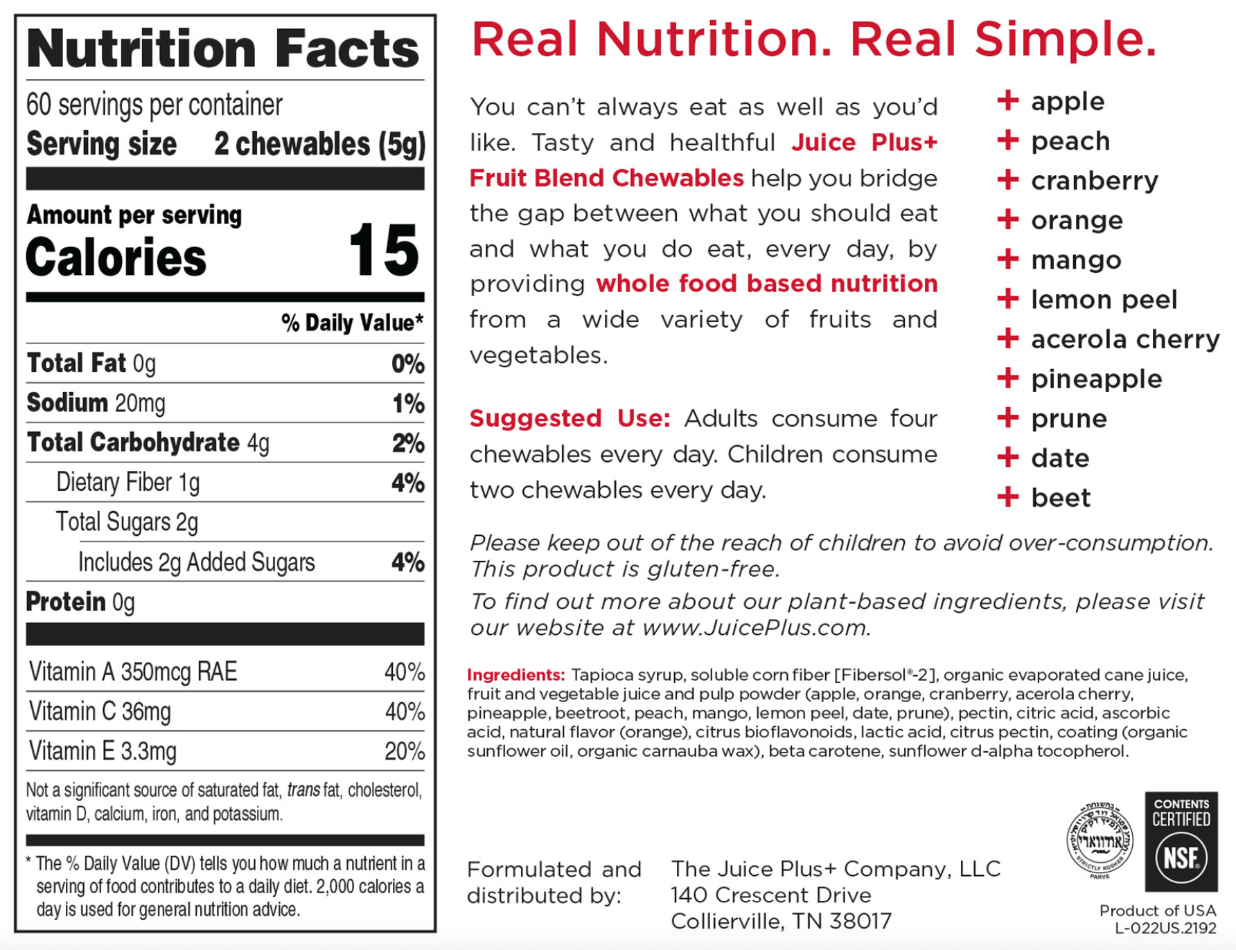 Juice Plus+ Product Labels & Ingredients Team Eagles